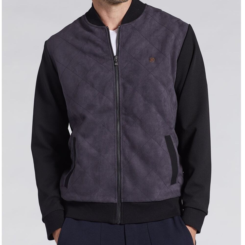 NWT PinoPorte ARAGON Luxe Bomber Jacket Velvet Quilt Black Diamond Stitch Size M